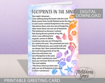 Footprints printable card, Footsteps card, Footprints poem greeting card, Footprints in the sand, Footsteps on the sand, Digital Download