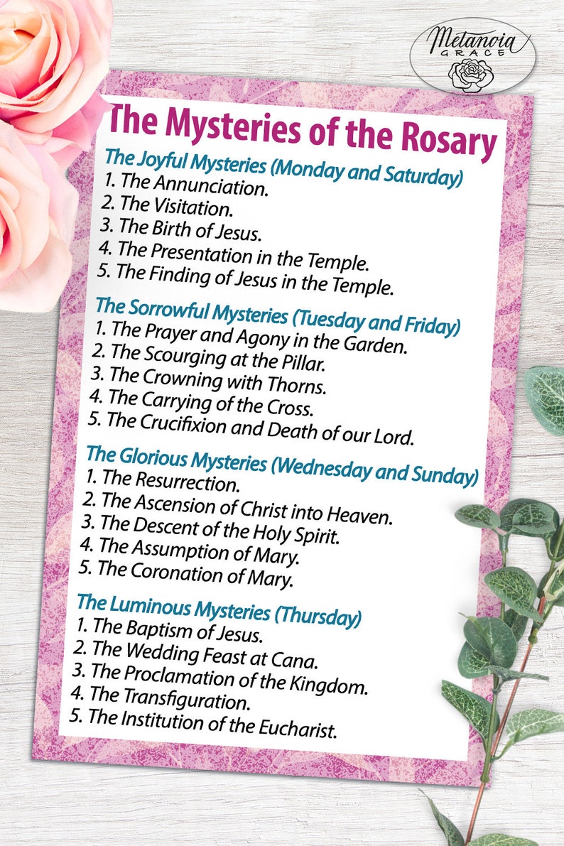 Printable Rosary Prayer Cards Holy Rosary Diagram Catholic Etsy India