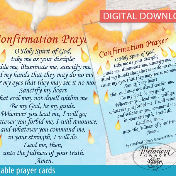 Confirmation Prayer Card Printable, O Holy Spirit of God, Confirmation Gift, Pentecost prayer, Holy Spirit Prayer, Digital Download, pdf