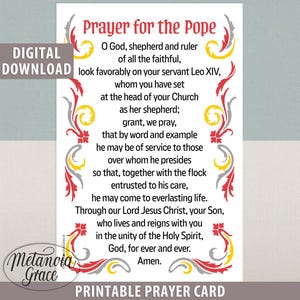Oração para o Papa, Cartão de Oração para Imprimir, Impressão da Oração do Papa Leão XIV, Cartão de Oração do Santo Padre, Download Digital, arquivo PDF, Imprimir em Casa