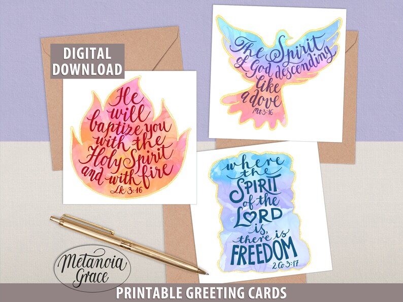 Holy Spirit Note Cards, 6 Printable Holy Spirit Cards, Bible Journaling ...