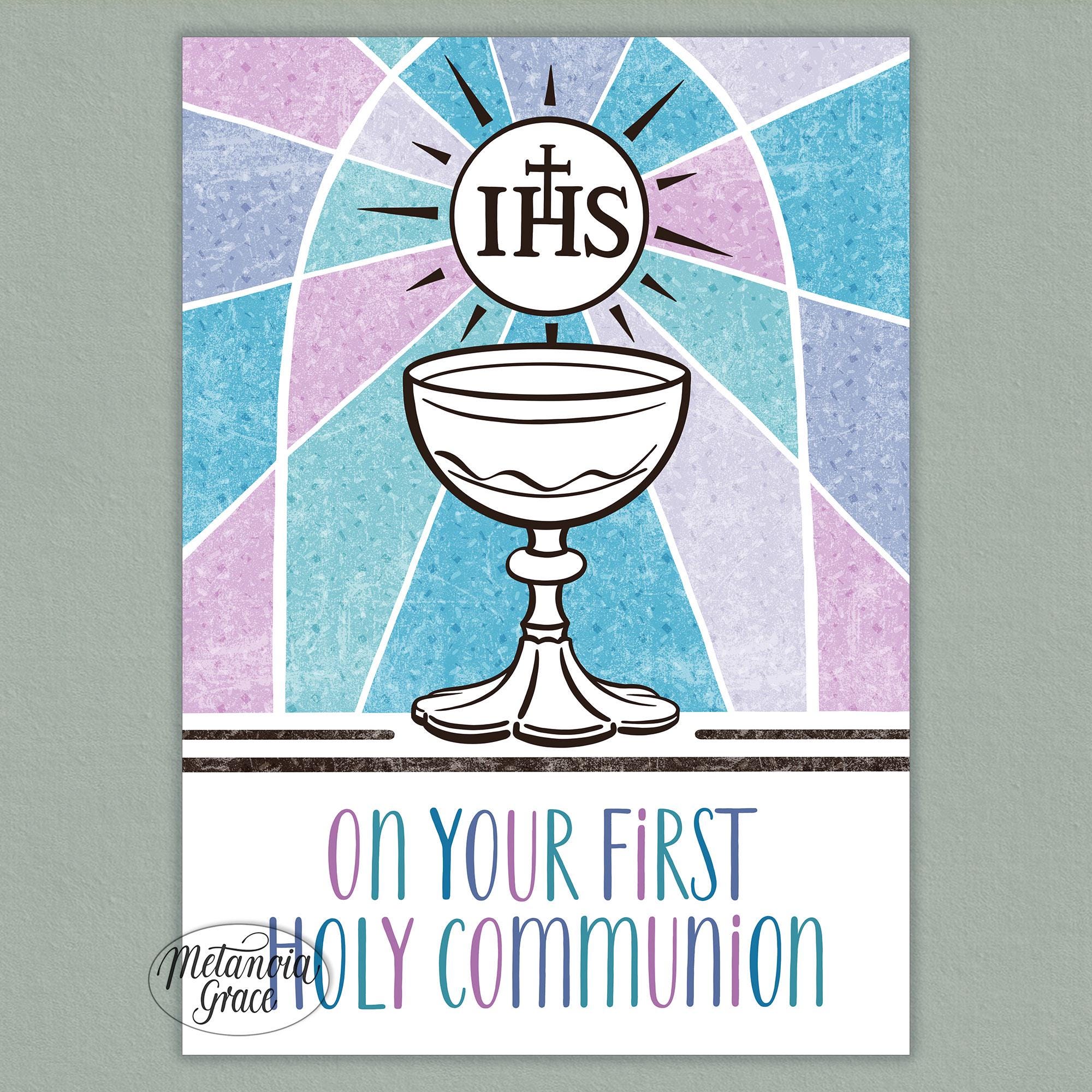 Catholic First Communion Printable Note Card, Holy Communion Card ...
