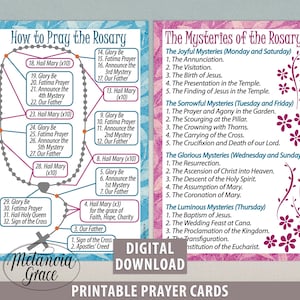 Printable Rosary Guide, Holy Rosary Diagram, Catholic Rosary Prayer , How to pray the Rosary, Mysteries of the Rosary, Digital Download pdf
