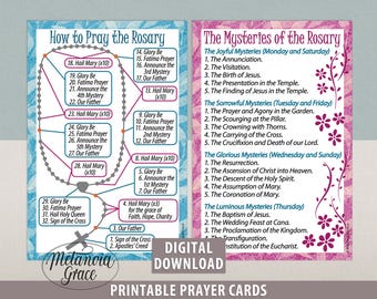 Printable Rosary Guide, Holy Rosary Diagram, Catholic Rosary Prayer , How to pray the Rosary, Mysteries of the Rosary, Digital Download pdf