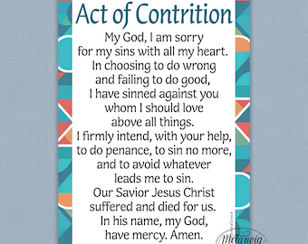Act of Contrition, Printable Prayer Card, Catholic Prayer, Digital Download pdf file