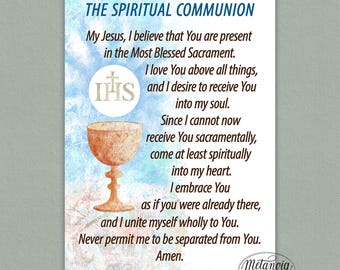 La Comunión Espiritual, Un acto de comunión espiritual, Mi Jesús creo que estás presente, Tarjeta de oración imprimible de descarga digital, pdf