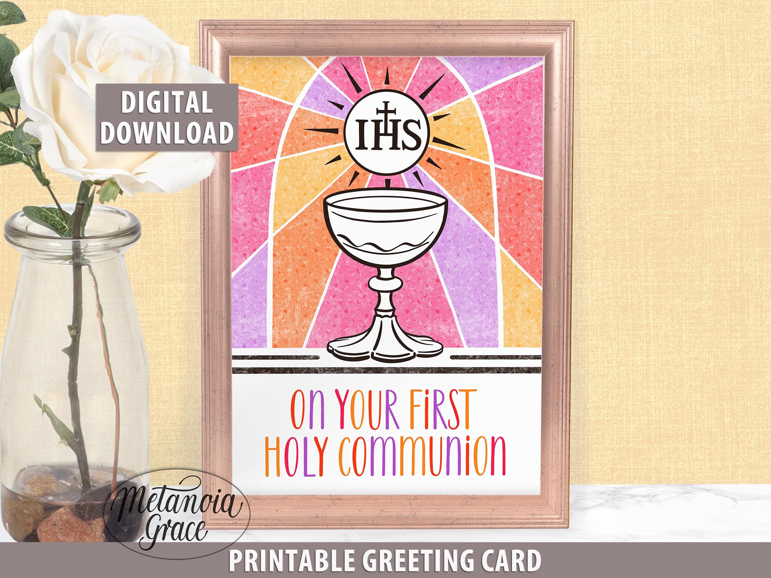 First Holy Communion Card, Printable Catholic Communion Note Card, on ...