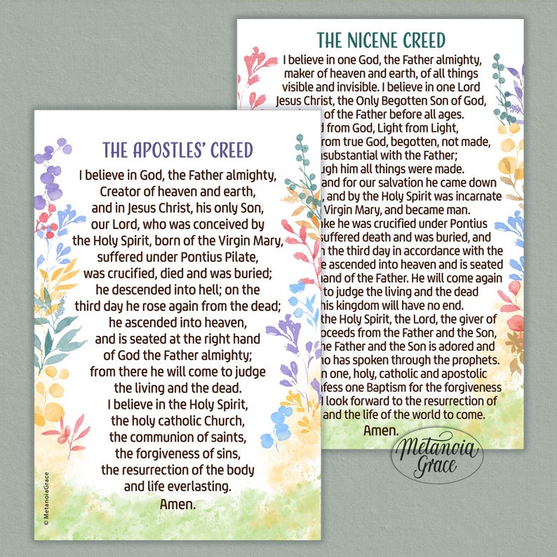 Religious Creed Examples Nicene Creed, Apostles Creed, Printable Creed Prayer Cards, I Believe ...
