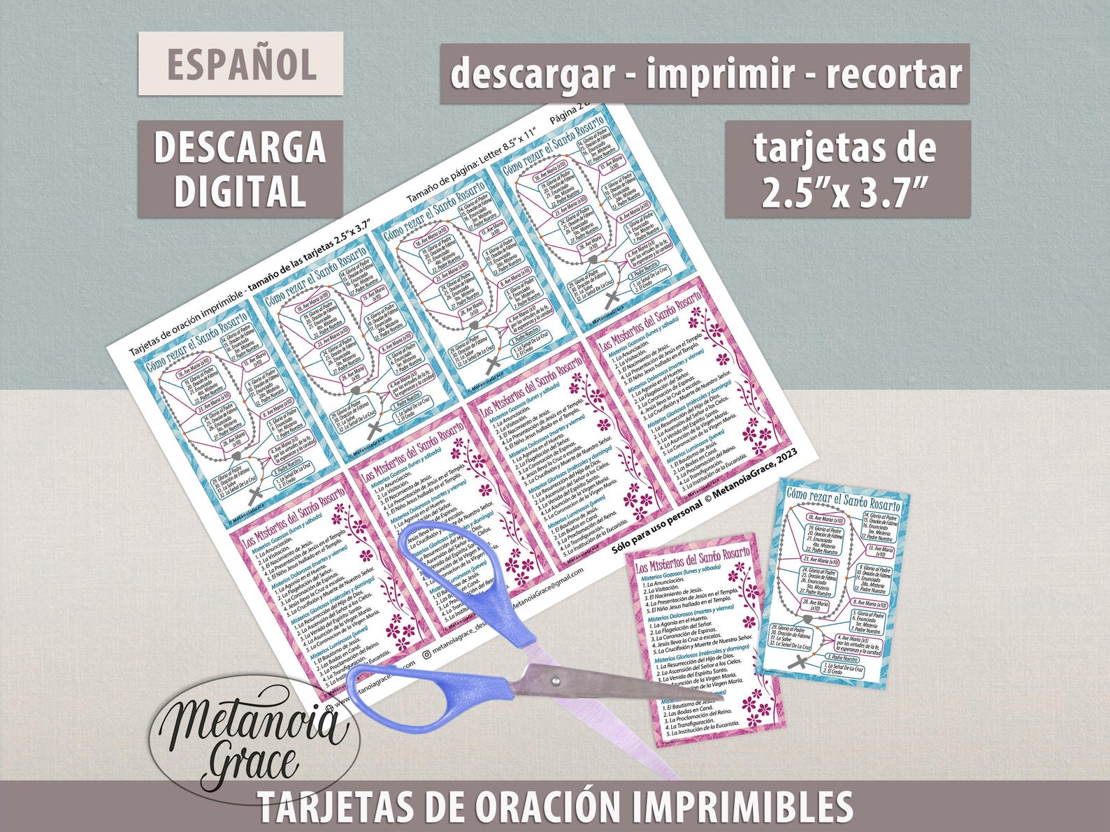 Spanish Rosary Prayer Cards, Printable Holy Rosary Guide, How to Pray