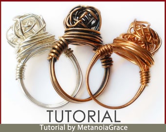 Wire Jewelry Tutorial, Knot Ring Tutorial, Knotted Ring Tutorial, Wire Ring Pattern, Wire Jewelry Instructions, Wrapping Jewelry Tutorial