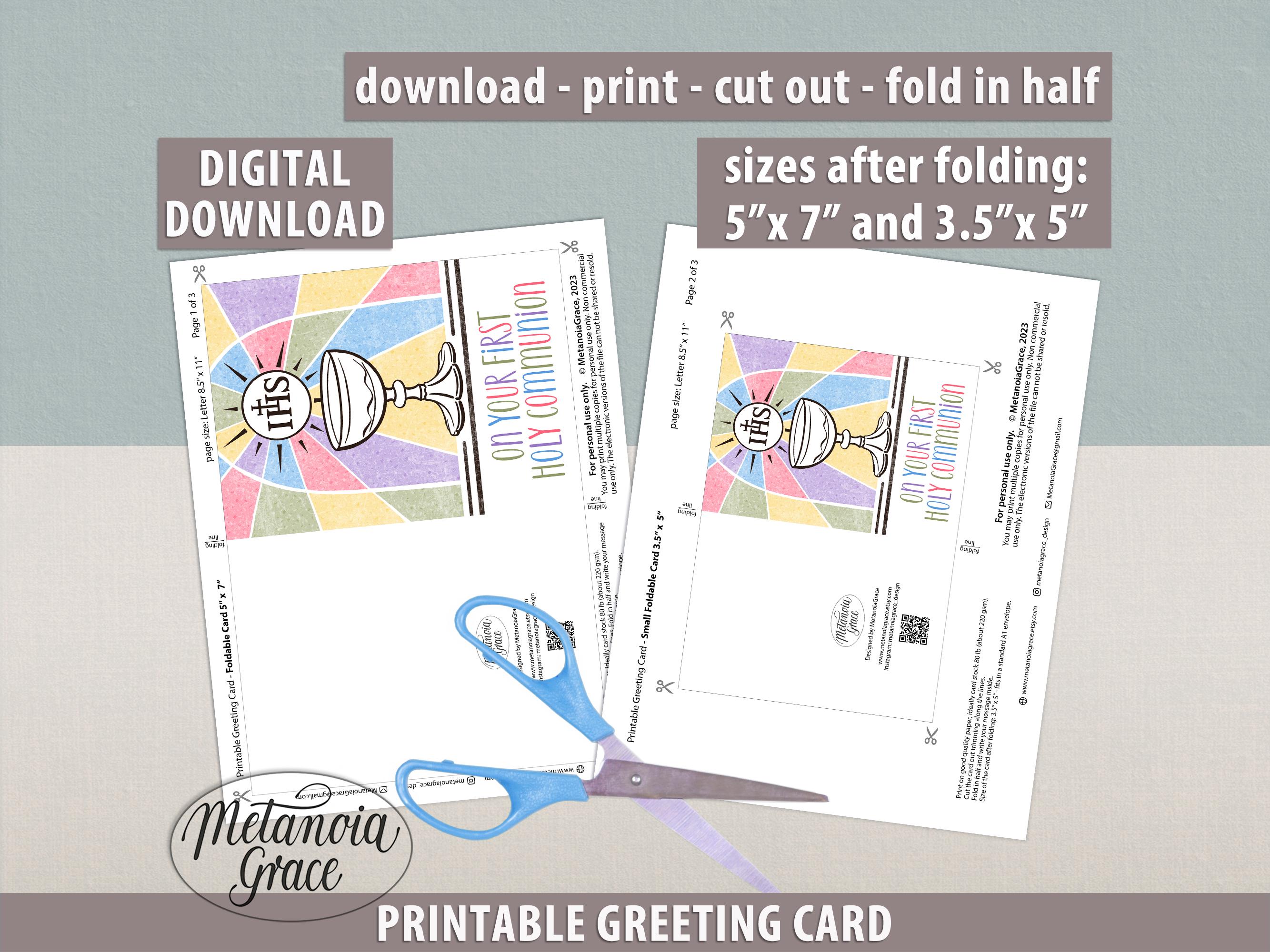 First Holy Communion Printable Note Card, Catholic Communion Card ...