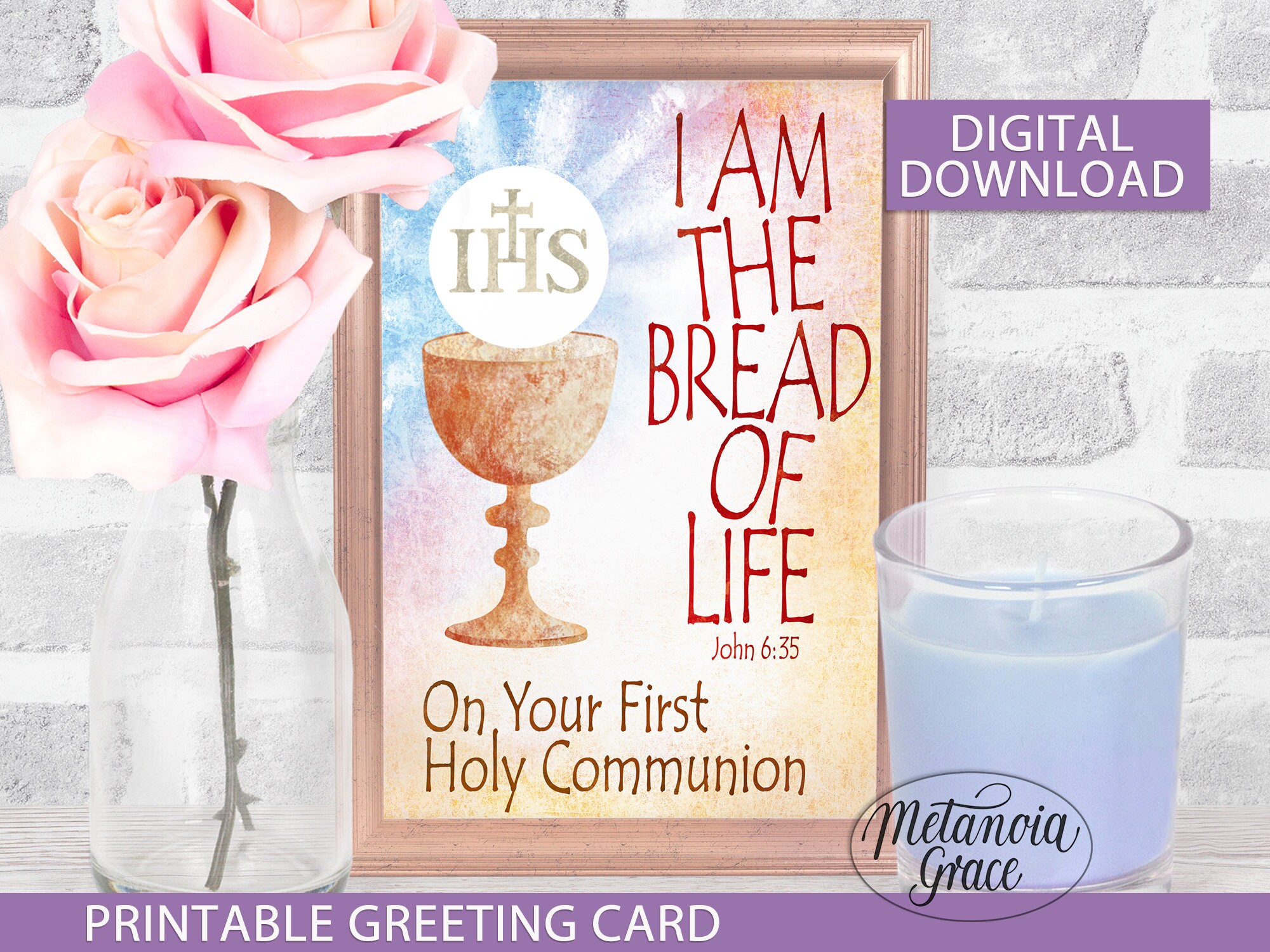 First Communion Card, Printable First Holy Communion Christian Note ...