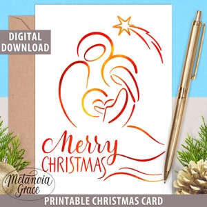 Biglietto di Natale moderno minimalista, Biglietto di Natale per presepe stampabile, Biglietto di auguri natalizio religioso, Buon Natale, download digitale, pdf