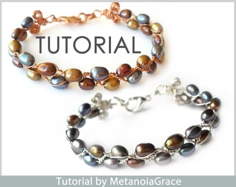 Pearl Bracelet Tutorial, Beading Jewelry Tutorial, Wire Bracelet Tutorial, Wire Bangle Pattern, Wirewrapping Tutorial, Wire Jewelry PDF