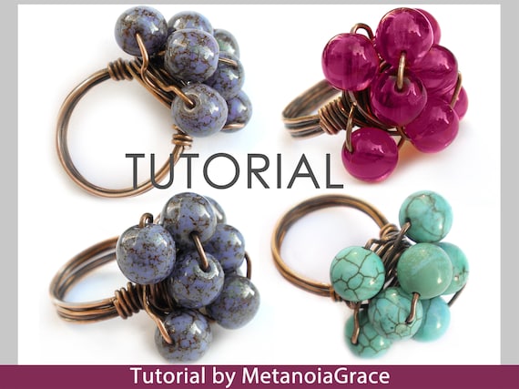 Wirewrapped Ring Tutorial, Beading Jewelry Tutorial, Cluster Ring Tutorial, Handmade Ring Tutorial, Cocktail Ring, Wire Ring Pattern