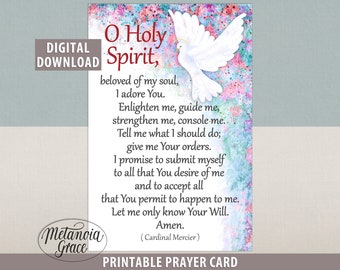 Printable Cardinal Mercier Prayer Card, O Holy Spirit beloved of my soul, Confirmation Gift, Pentecost Prayer Card, Digital Download, pdf