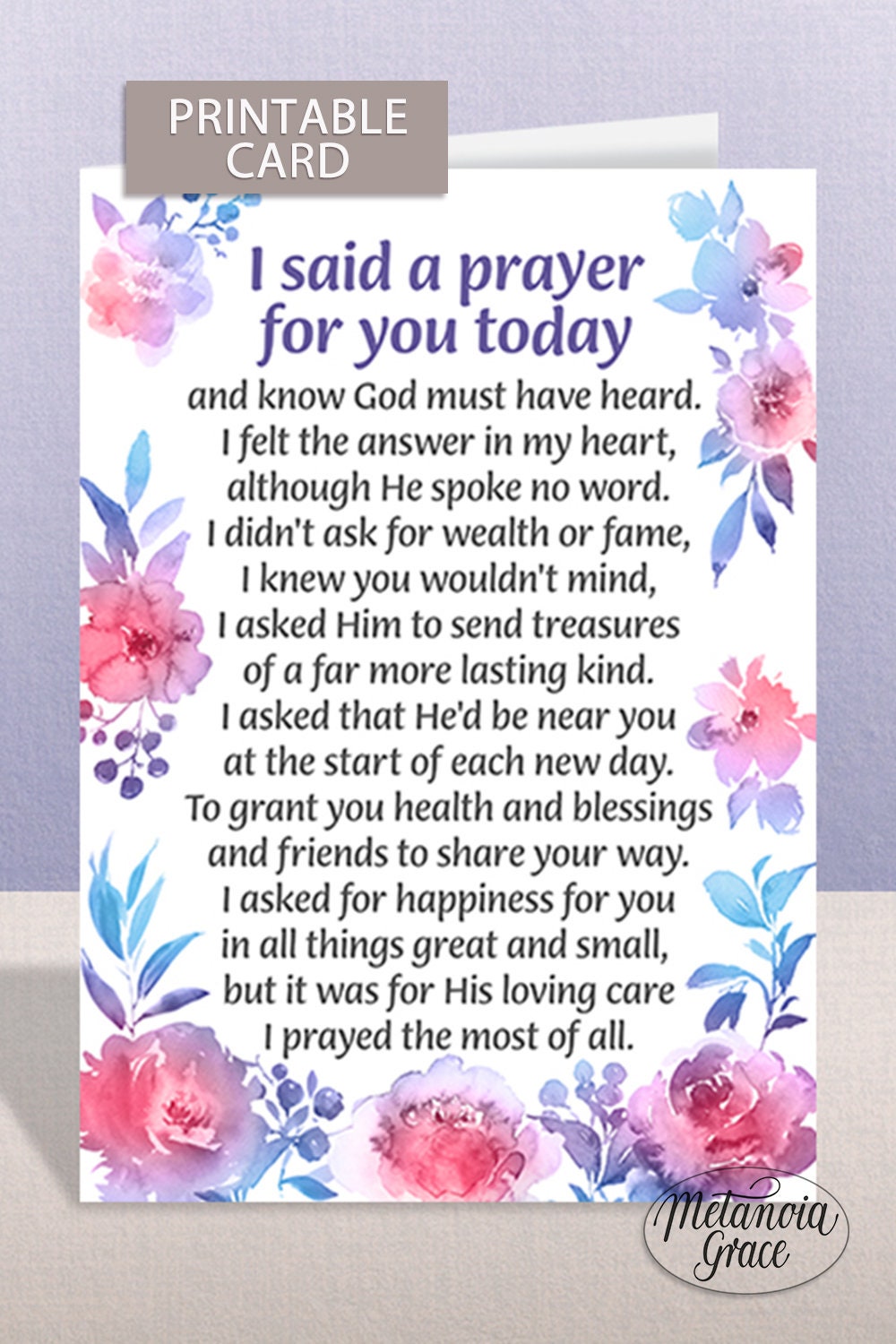 I Said a Prayer for You Today, Printable Prayer Greeting Card, Prayer ...