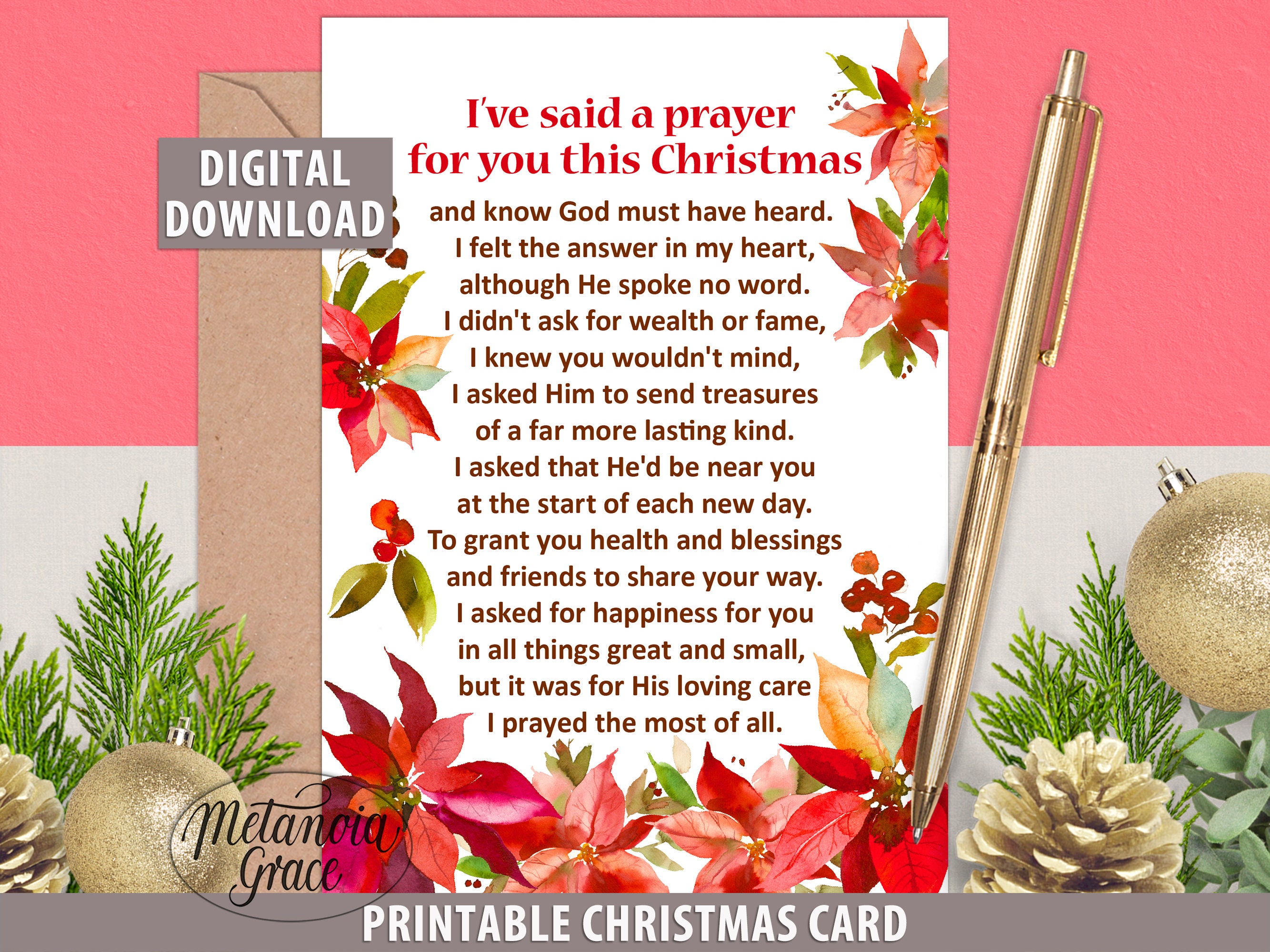 christmas prayer note card, printable christmas card, i said a