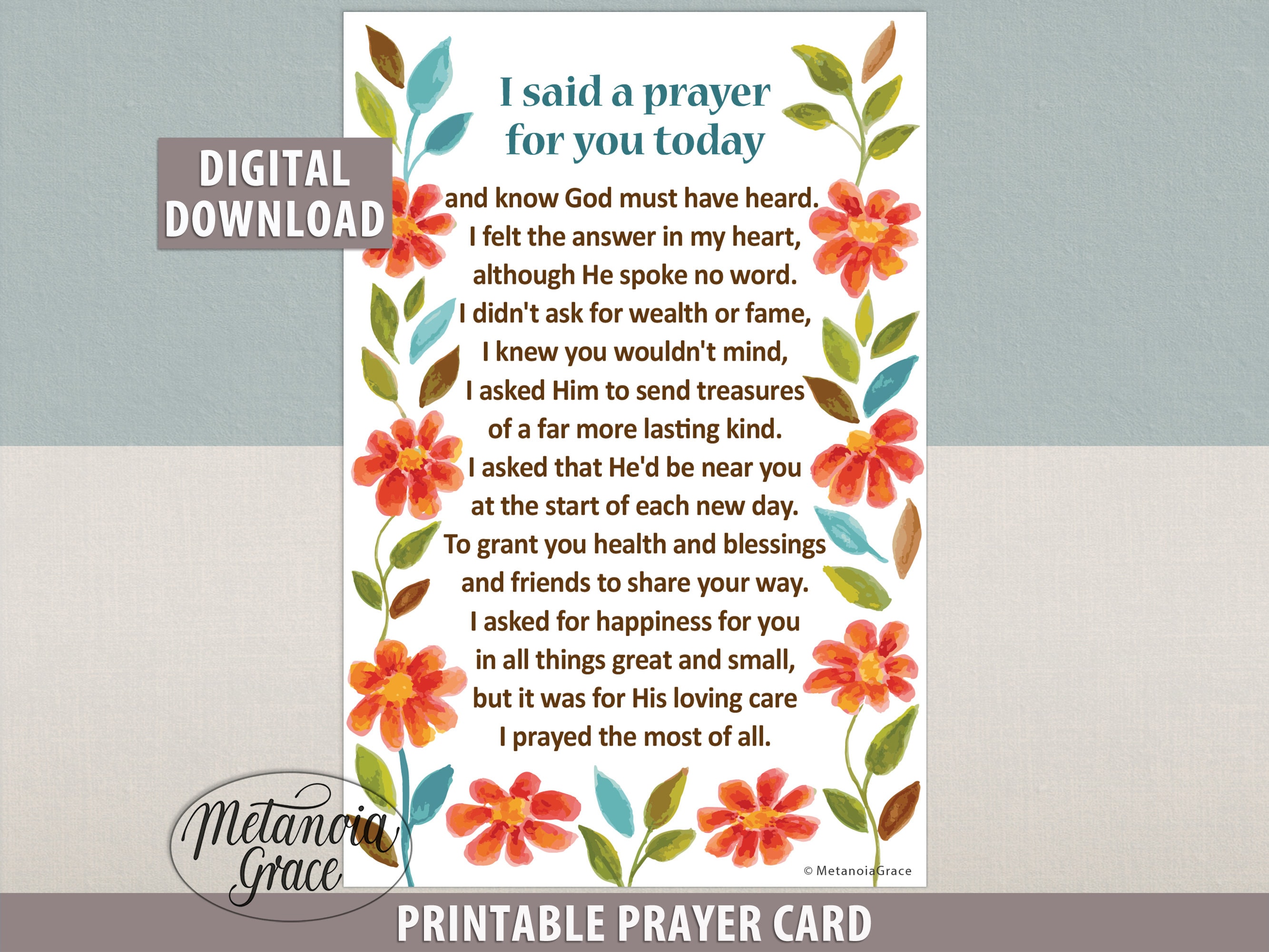 I Said a Prayer for You Today, Printable Prayer Card for a Friend, I ...