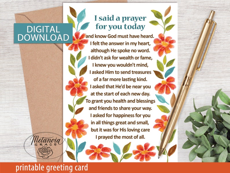 I Said a Prayer for You Today Card Printable Card for Loved Etsy I Said a Prayer for You Today Card Printable Card for Loved Etsy