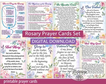 Rosary Prayer Cards, Mysteries of the Rosary, How to pray the Rosary, Printable Catholic Holy Rosary Prayer, Digital Download Rosary Cards