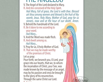 The Angelus Prayer Card, The Angelus holy card, The Angel of the Lord declared unto Mary, Printable Prayer Card, Digital Download, pdf file