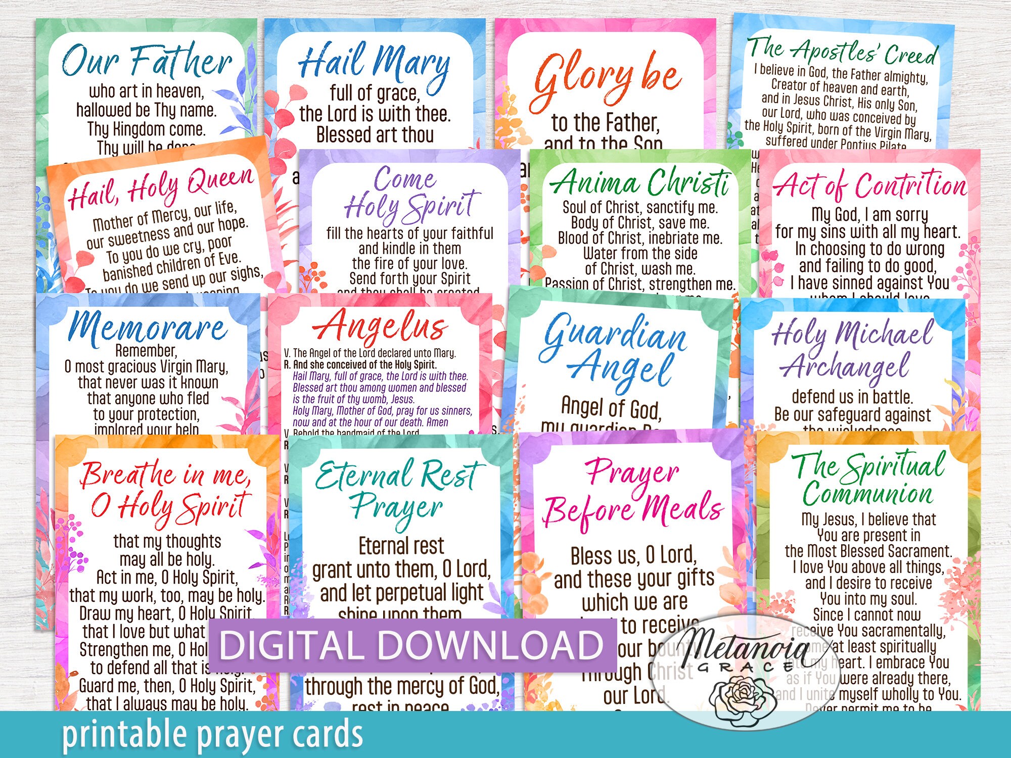 Popular Catholic Prayers Bundle, 16 Printable Prayer Cards, Daily ...