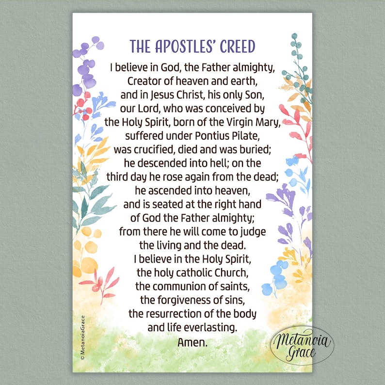 Religious Creed Examples Printable Creed Prayer Card, Apostles Creed, I Believe in God, Credo ...
