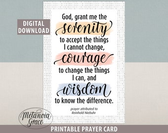 Serenity Prayer, God grant me the serenity, Printable Serenity Prayer Card, Serenity Poem, Serenity Courage Wisdom, Digital download, pdf