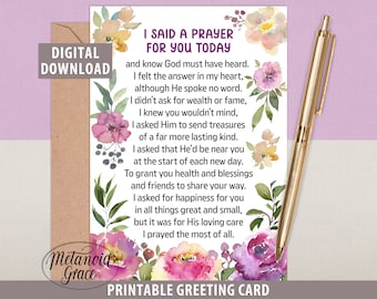 Hoy hice una oración por ti, Oración imprimible para un amigo, Tarjeta de oración por ti, Tarjeta imprimible, Regalo de oración, Descarga digital, PDF