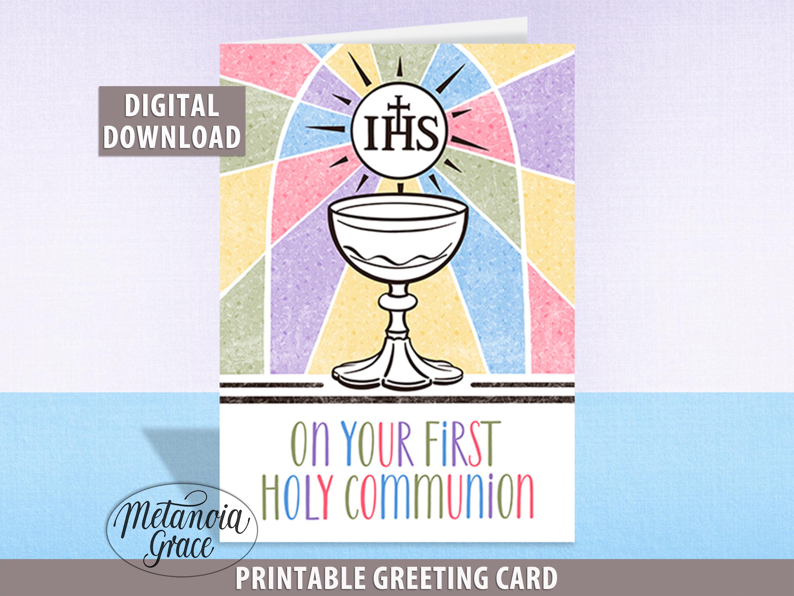 First Holy Communion Printable Note Card, Catholic Communion Card ...