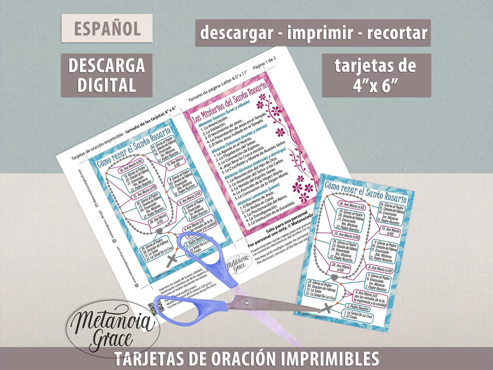 Spanish Rosary Prayer Cards, Printable Holy Rosary Guide, How to Pray