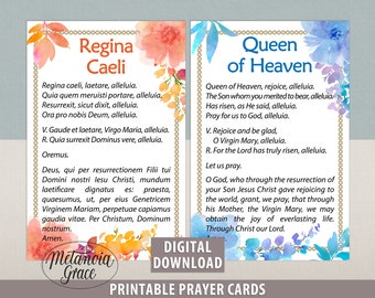 Regina Caeli, Queen of Heaven, Printable Prayer Card, Catholic Easter Prayer, Regina Caeli in Latin, Virgin Mary, Digital download, pdf file