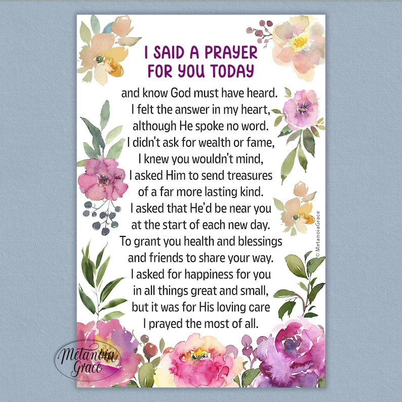 I Said a Prayer for You Today, Printable Prayer for Friend, Prayer Gift ...