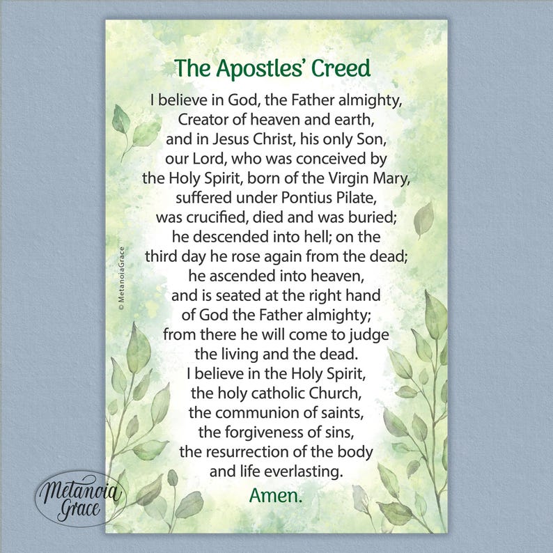 Nicene Creed, Apostles Creed, Printable Creed Prayer Cards, I Believe ...