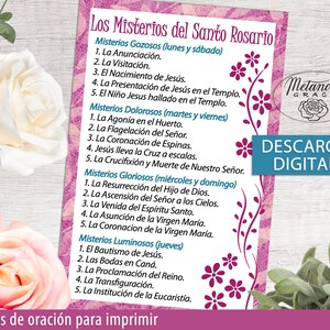 Spanish Rosary Prayer Cards, Printable Holy Rosary Guide, How to Pray ...