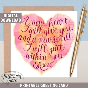 Un cuore nuovo che ti darò, Ezechiele 36, Carta versetto biblico stampabile, carta citazione biblica, Nuovo cuore e Nuovo spirito, Download digitale file pdf