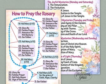 Printable Rosary Prayer Cards, Holy Rosary Diagram, Our Lady Rosary, How to pray the Rosary, Mysteries of the Rosary, Digital Download pdf