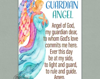 Oración al Ángel de la Guarda, Ángel de Dios, mi querido guardián, Tarjeta de oración imprimible, Oración de protección angelical, Descarga digital, PDF