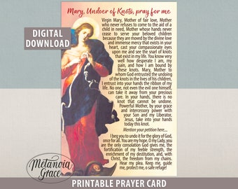 Mary Undoer of Knots, Printable Mary Untier of Knots Prayer Card, Our Lady Undoer of Knots Prayer, Our Lady of Knots, Digital Download pdf