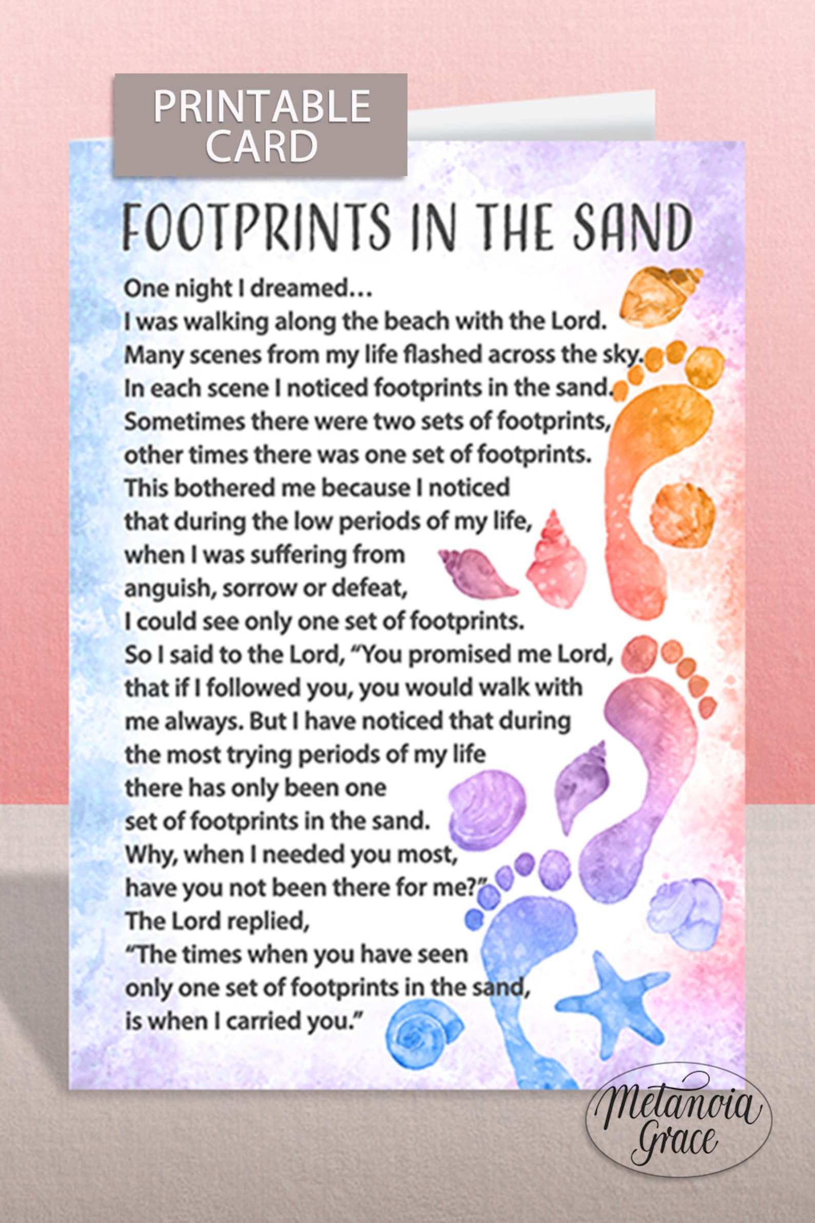 Footprints Printable Card, Footsteps Card, Footprints Poem Greeting ...