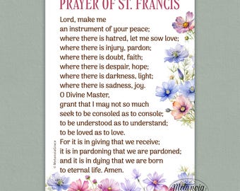 Prayer of St Francis, Printable Peace Prayer of Saint Francis, Prayer for Peace, Lord make me an instrument of your peace, Digital download