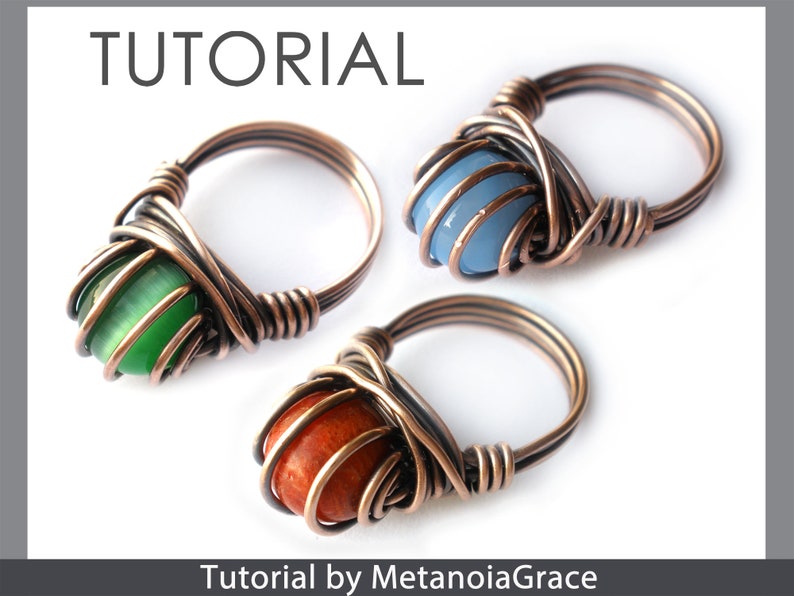 Wire Ring Tutorial, Wire Jewelry Pattern, Beading Ring Tutorial, Wire Wrapping Tutorial, Ring With Stone, Ring Making Instructions image 3