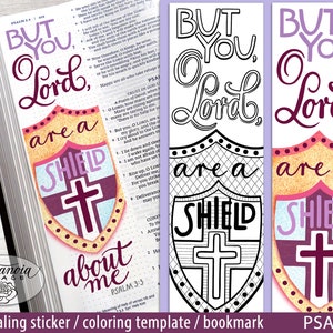 Lord is a shield, Psalm 3, margestrook sticker afdrukbare bijbeljournaling, bijbel traceerbare bladwijzer, bijbelmarge, digitale download pdf