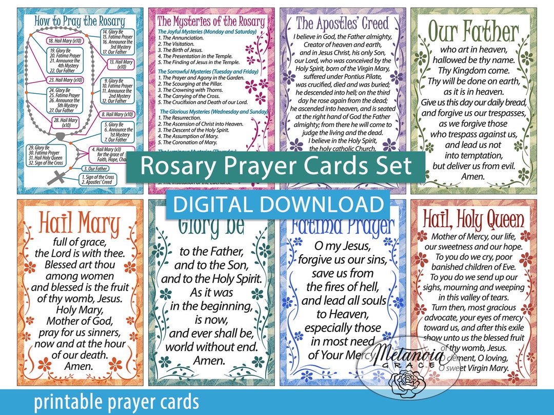 How to Pray the Rosary, Printable Catholic Rosary Prayer Cards Set, Mysteries of the Rosary ...