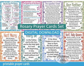 How to pray the Rosary, Printable Catholic Rosary Prayer Cards Set, Mysteries of the Rosary, Rosary Diagram, Rosary Prayer, Digital Download