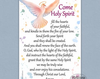 Come Holy Spirit fill the hearts of your faithful, Pentecost Prayer, Espiritu Santo prayer, Holy Spirit Card, Digital Download, pdf file