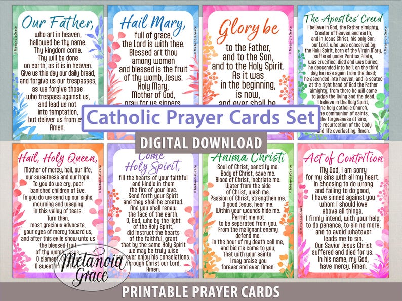 Popular Catholic Prayers Bundle, 16 Printable Prayer Cards, Daily ...