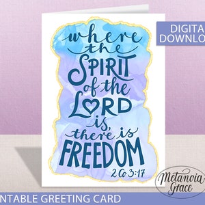 Carte imprimable Bible Verse Freedom, L'Esprit du Seigneur, carte de citation biblique, 2 Corinthiens 3:17, Carte Saint-Esprit, Téléchargement numérique pdf