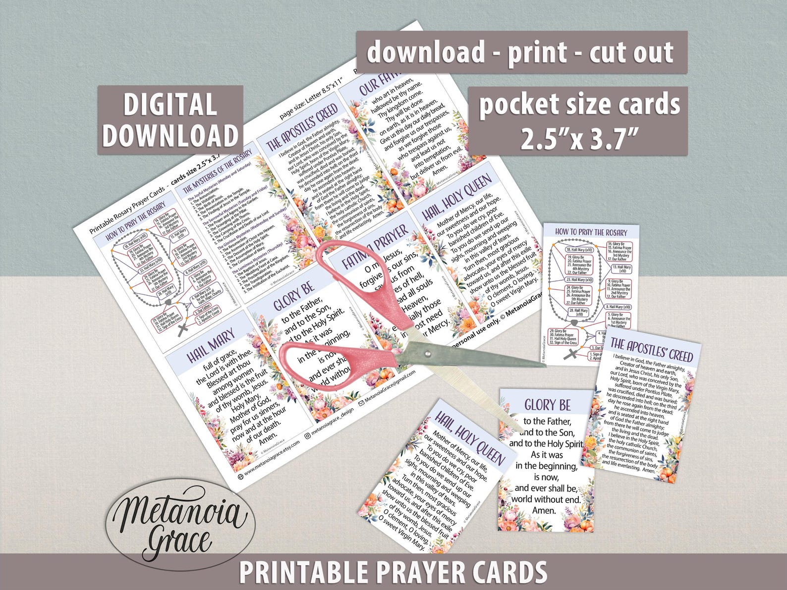 Printable Catholic Rosary Prayer Cards Set, How to Pray the Rosary ...